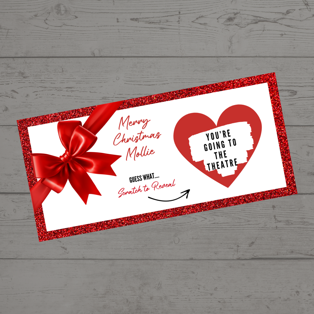 Red Bow Surprise Ticket Print | Personalised Red Bow Ticket | Scratch Reveal | Gift Idea