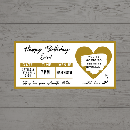 Gold Surprise Concert Ticket Print | Personalised Gold Concert Ticket | Scratch Reveal | Gift Idea