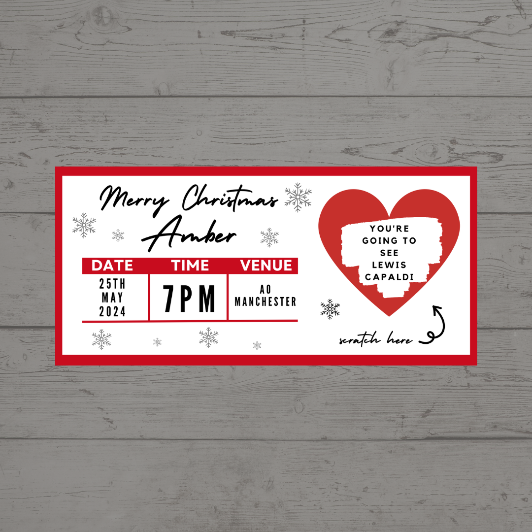 Red Surprise Concert Ticket Print | Personalised Red Concert Ticket | Scratch Reveal | Gift Idea