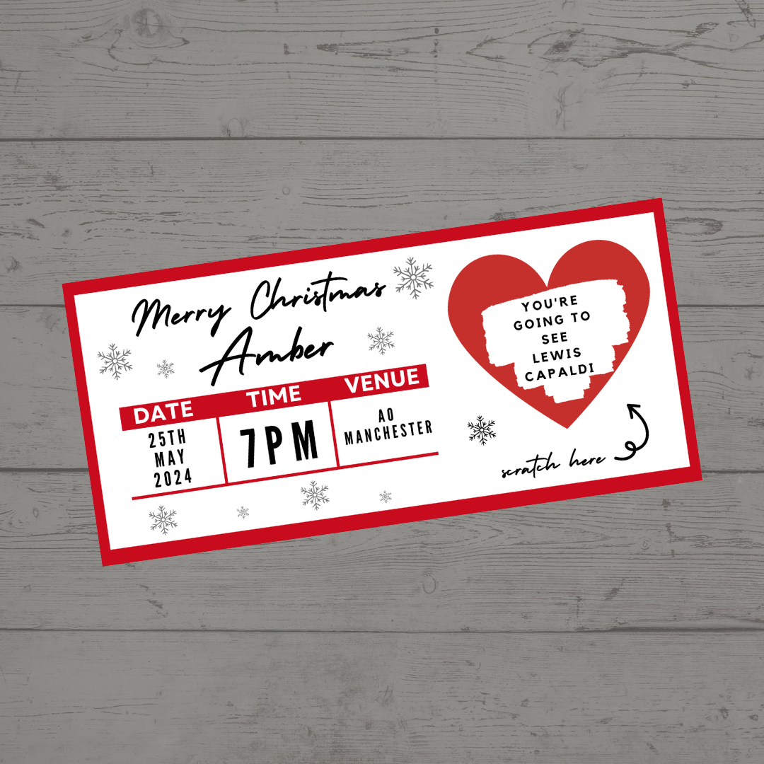 Red Surprise Concert Ticket Print | Personalised Red Concert Ticket | Scratch Reveal | Gift Idea