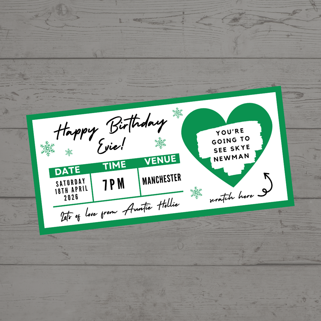 Green Surprise Concert Ticket Print | Personalised Green Concert Ticket | Scratch Reveal | Gift Idea