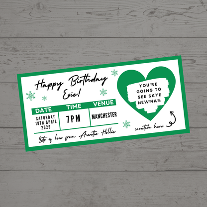 Green Surprise Concert Ticket Print | Personalised Green Concert Ticket | Scratch Reveal | Gift Idea