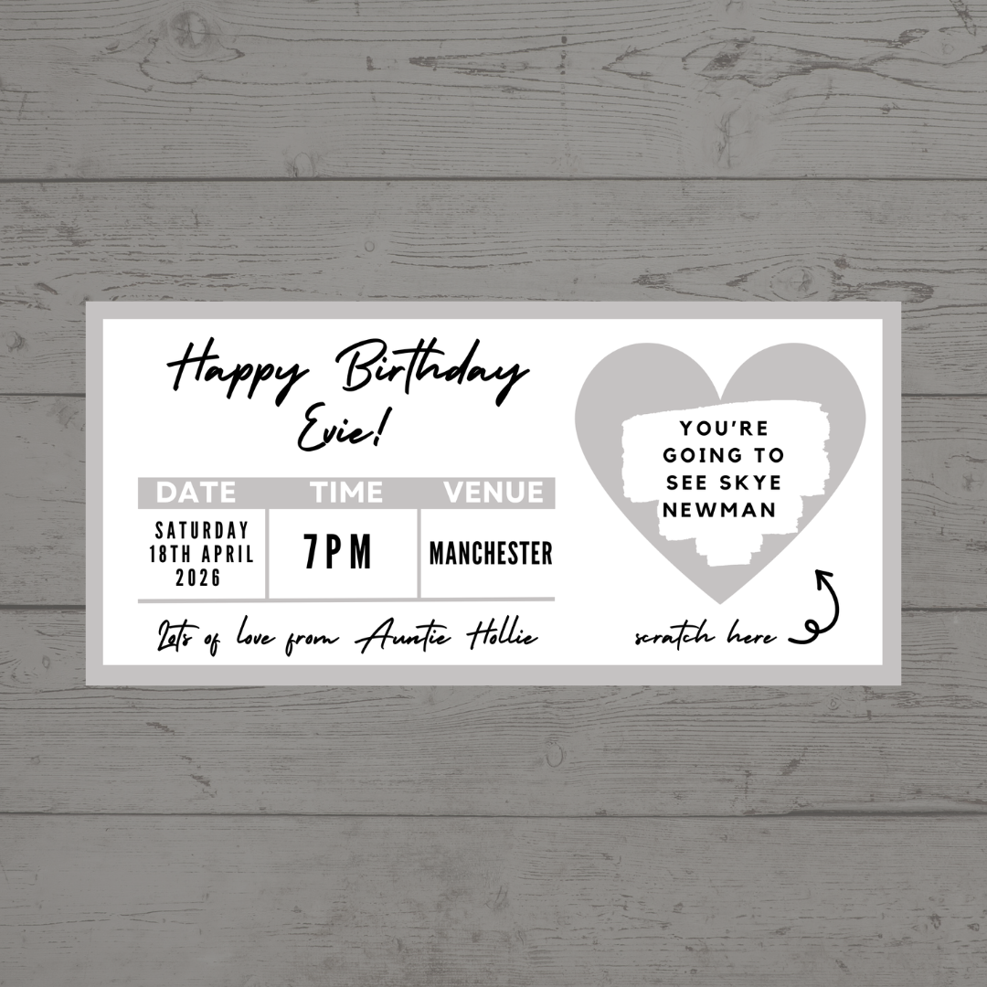 Silver Surprise Concert Ticket Print | Personalised Silver Concert Ticket | Scratch Reveal | Gift Idea - Dinky Designs