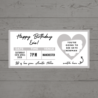 Silver Surprise Concert Ticket Print | Personalised Silver Concert Ticket | Scratch Reveal | Gift Idea - Dinky Designs