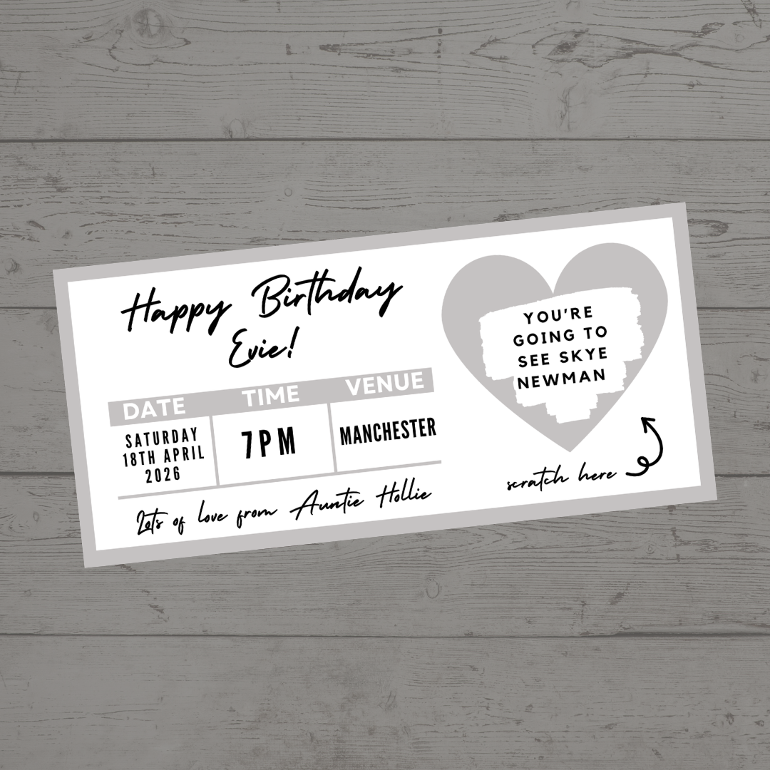 Silver Surprise Concert Ticket Print | Personalised Silver Concert Ticket | Scratch Reveal | Gift Idea - Dinky Designs