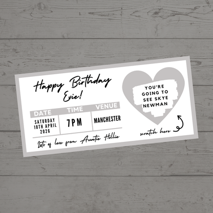 Silver Surprise Concert Ticket Print | Personalised Silver Concert Ticket | Scratch Reveal | Gift Idea - Dinky Designs