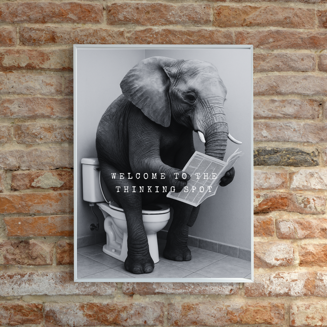Bathroom Print | Welcome To The Thinking Spot | Elephant Print | Bathroom Decor - Dinky Designs
