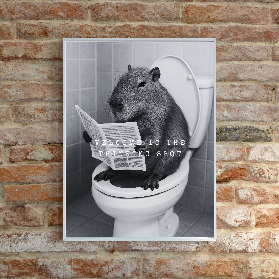 Bathroom Print | Welcome To The Thinking Spot | Capybara Print | Bathroom Decor - Dinky Designs