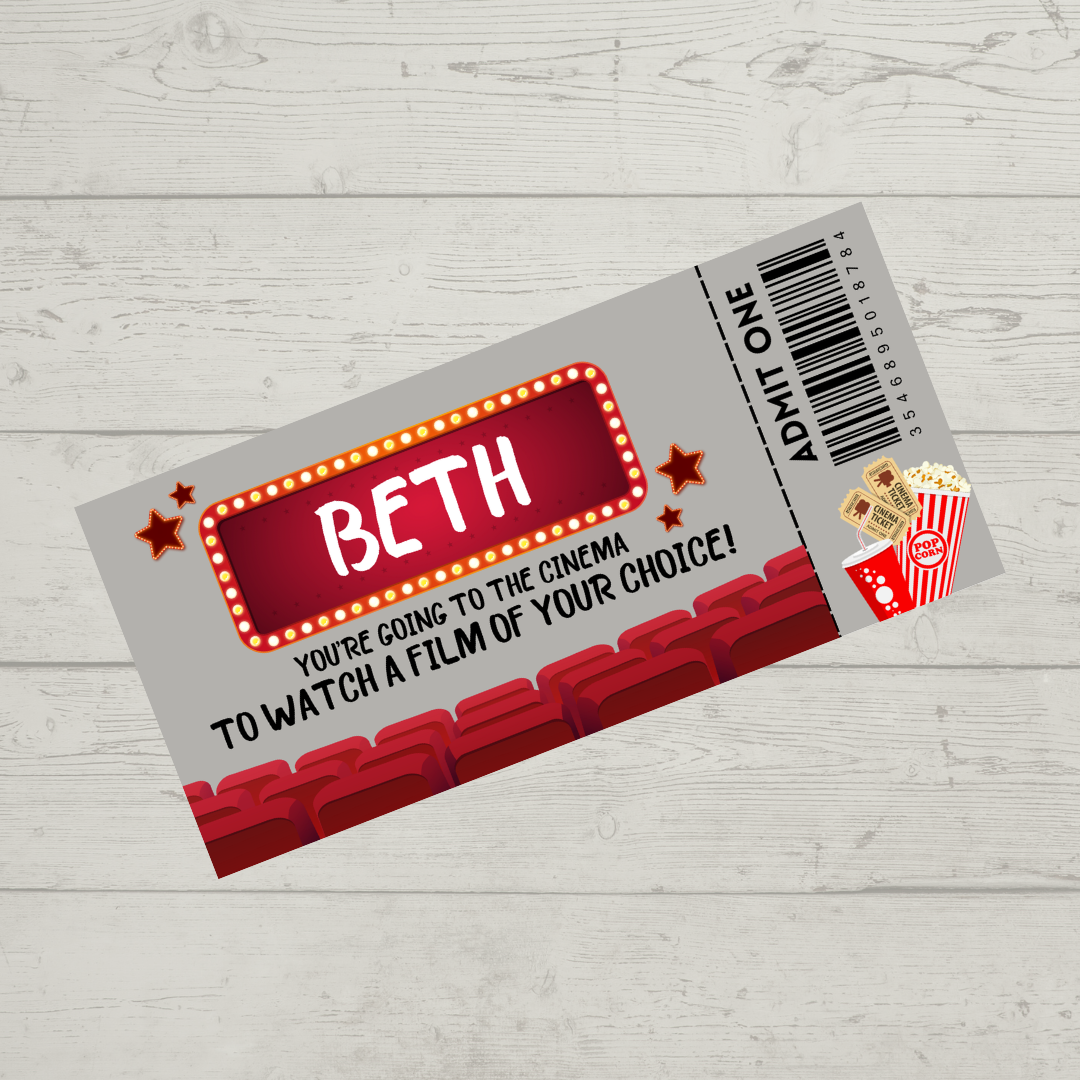 Surprise Ticket Print | Personalised Cinema Ticket Pass Voucher Membership | Gift Idea