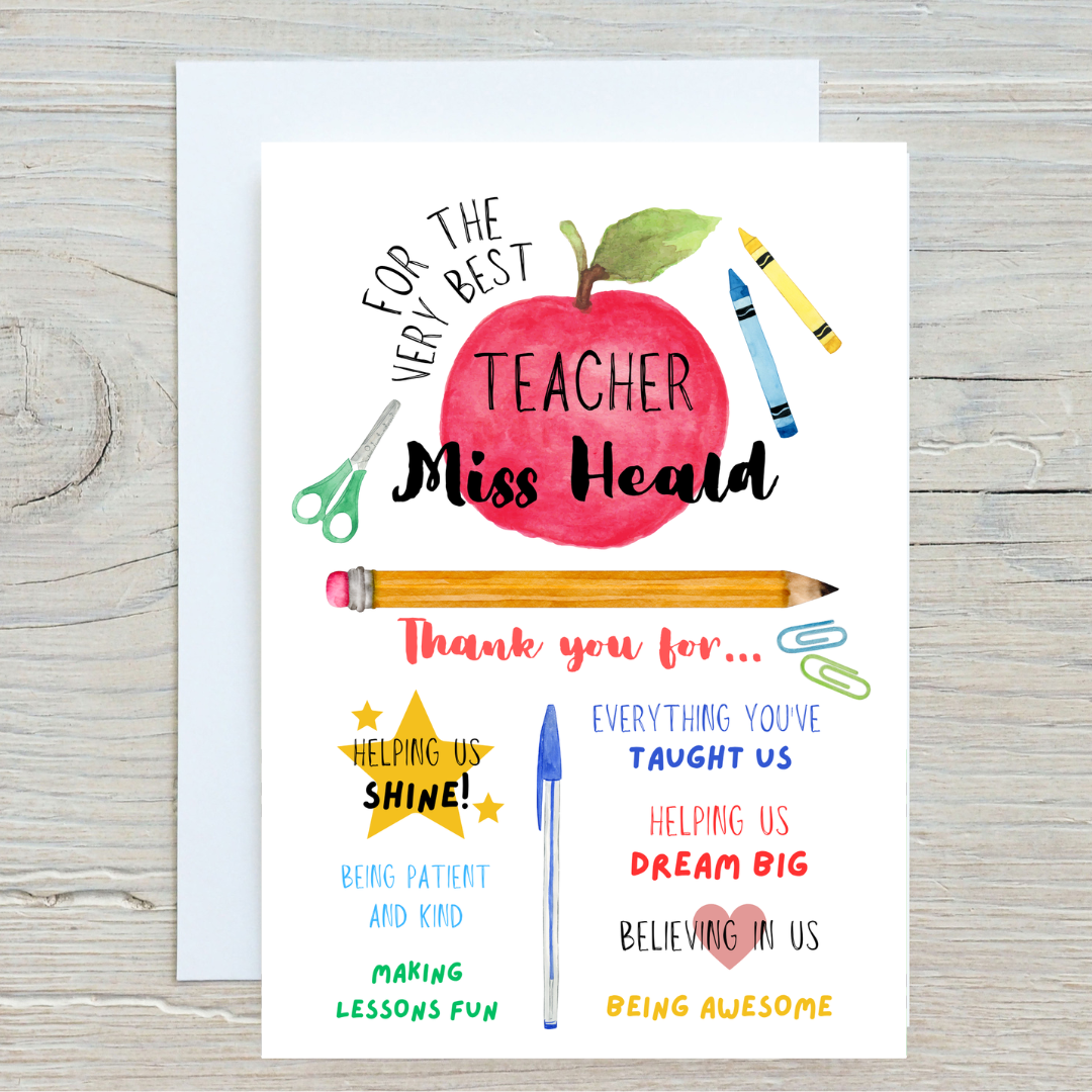 Teacher Card | Personalised Teacher - Nursery Card | School Card