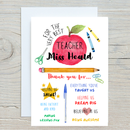 Teacher Card | Personalised Teacher - Nursery Card | School Card