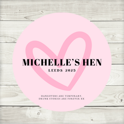 Light Pink Heart Hen Party Circle Stickers | Hen Do Stickers | Hen Party Stickers | Hen Party Party Bag Labels