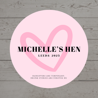 Light Pink Heart Hen Party Circle Stickers | Hen Do Stickers | Hen Party Stickers | Hen Party Party Bag Labels