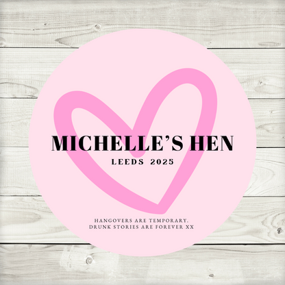 Dark Pink Heart Hen Party Circle Stickers | Hen Do Stickers | Hen Party Stickers | Hen Party Party Bag Labels