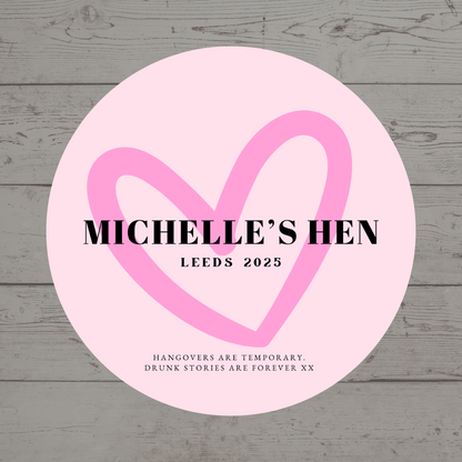 Dark Pink Heart Hen Party Circle Stickers | Hen Do Stickers | Hen Party Stickers | Hen Party Party Bag Labels