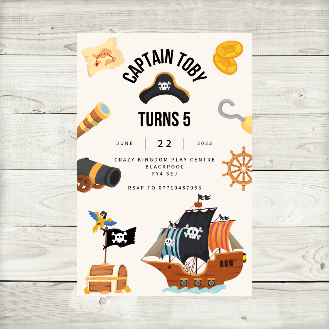 Pirate Theme Birthday Party Invitations | A6 Invites | Pirate Theme Invitations | Party Invitations