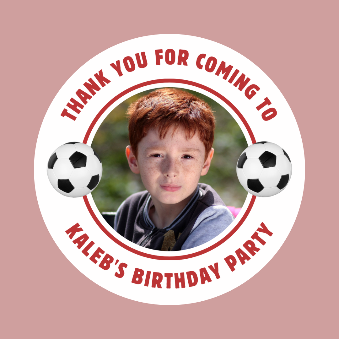 Red Football Photo Birthday Stickers | Various Sizes | Football Party Supplies | Football Party Theme