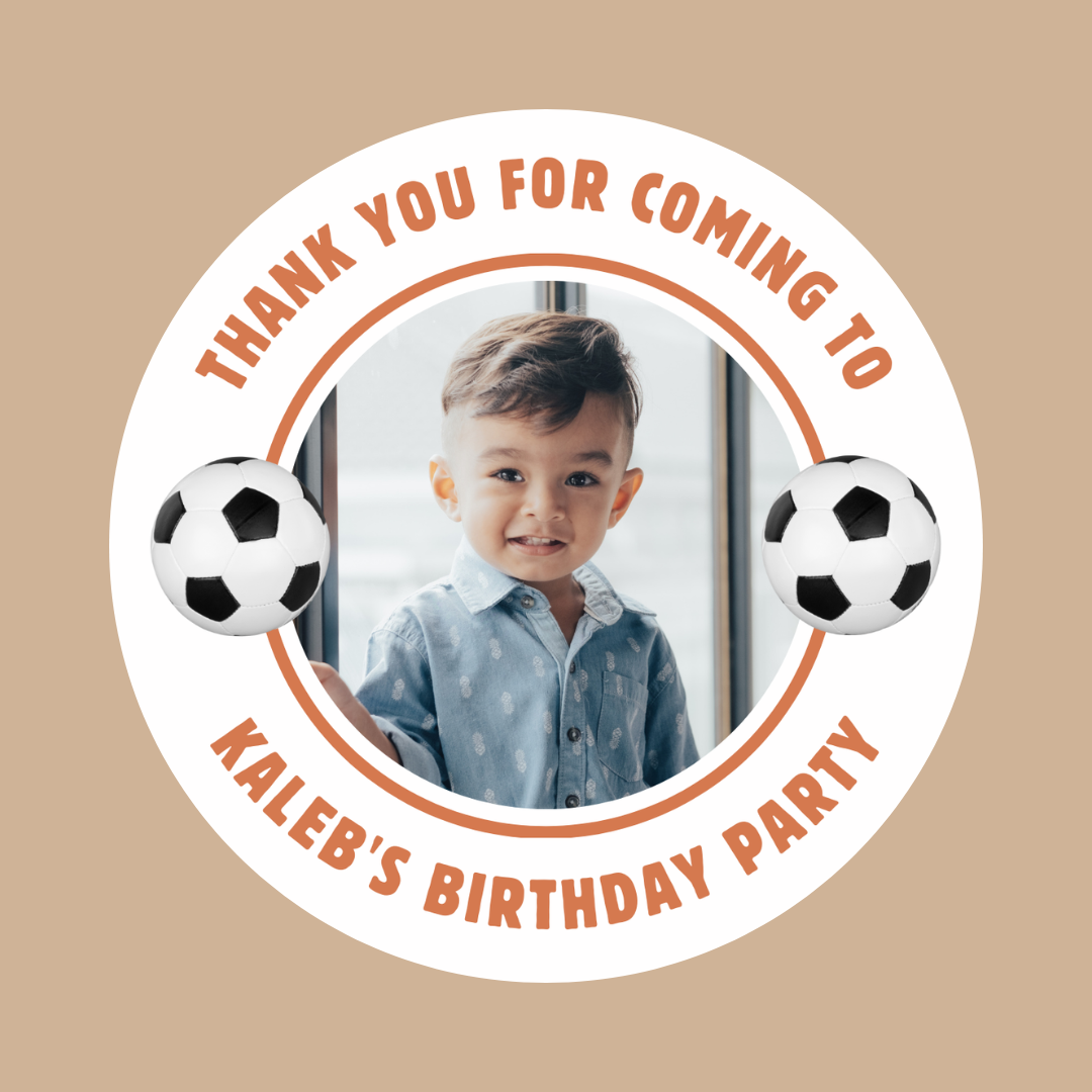 Orange Football Photo Birthday Stickers | Various Sizes | Football Party Supplies | Football Party Theme