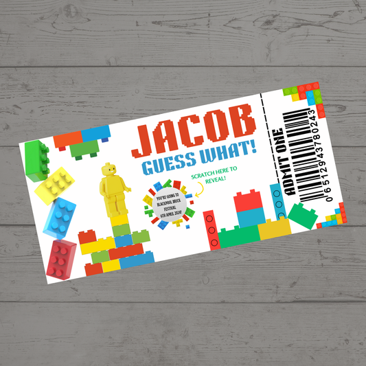 Surprise Ticket Print | Personalised Brick Scratch Reveal Ticket Voucher | Gift Idea