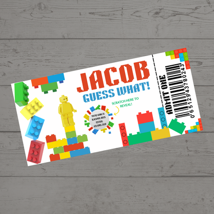 Surprise Ticket Print | Personalised Brick Scratch Reveal Ticket Voucher | Gift Idea - Dinky Designs