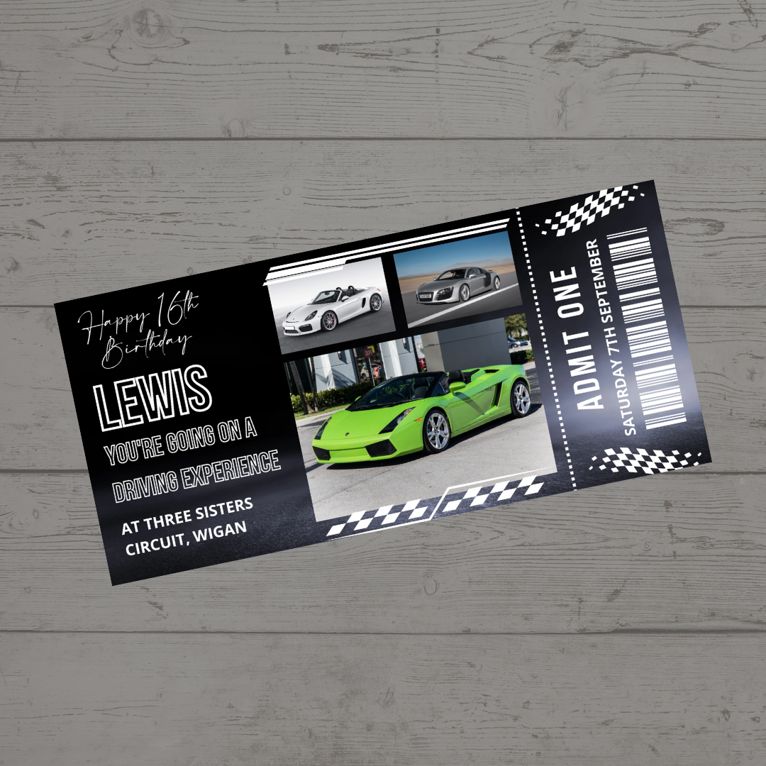 Surprise Ticket Print | Personalised Driving Experience Ticket Voucher | Gift Idea