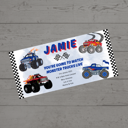 Surprise Ticket Print | Personalised Monster Truck Ticket Voucher | Gift Idea