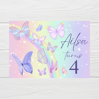 Rectangle Stickers | Butterfly Rainbow Party Stickers | Party Bag Stickers