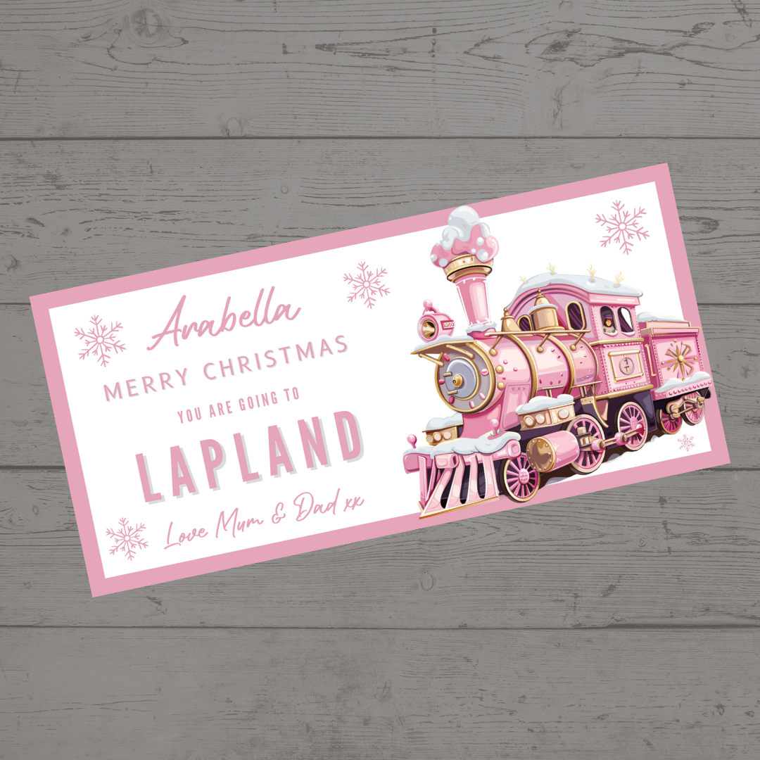 Surprise Christmas Ticket Print | Personalised Pink Train Christmas Ticket Voucher | Gift Idea