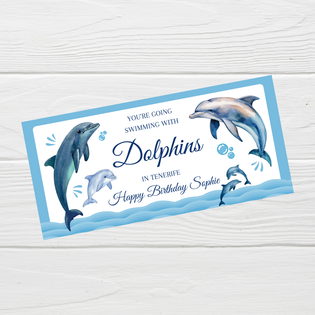 Surprise Ticket Print | Personalised Swimming With Dolphins Ticket Voucher | Gift Idea