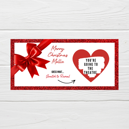 Red Bow Surprise Ticket Print | Personalised Red Bow Ticket | Scratch Reveal | Gift Idea