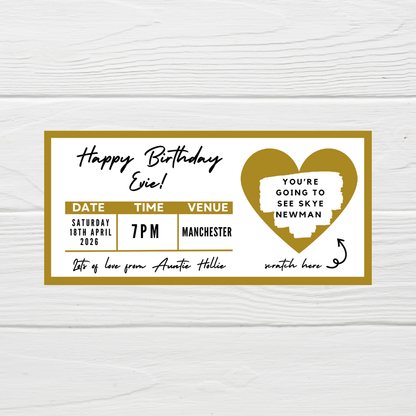 Gold Surprise Concert Ticket Print | Personalised Gold Concert Ticket | Scratch Reveal | Gift Idea