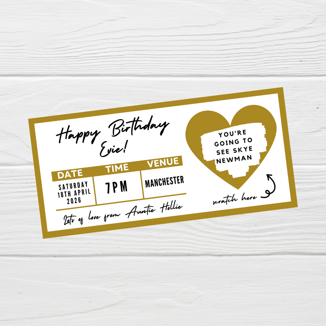 Gold Surprise Concert Ticket Print | Personalised Gold Concert Ticket | Scratch Reveal | Gift Idea