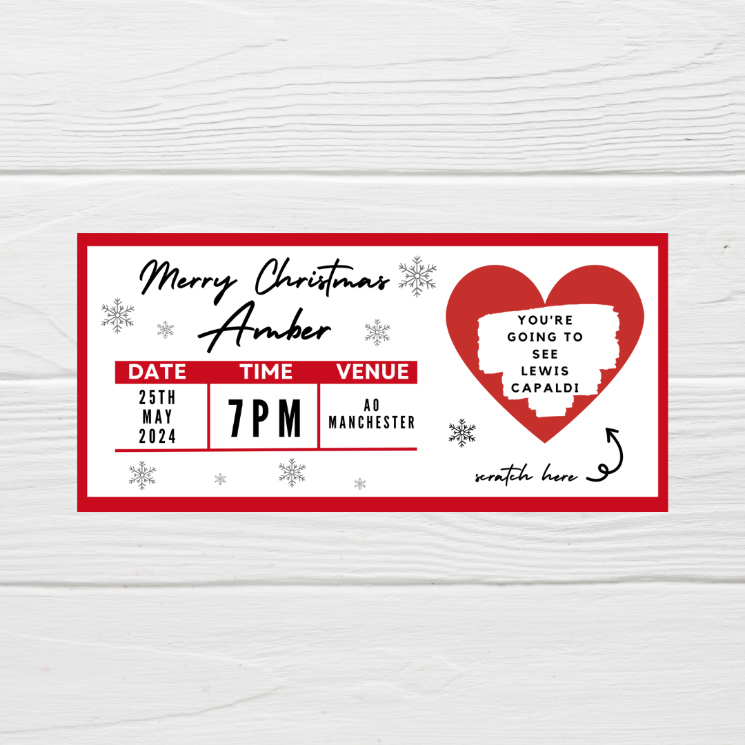 Red Surprise Concert Ticket Print | Personalised Red Concert Ticket | Scratch Reveal | Gift Idea