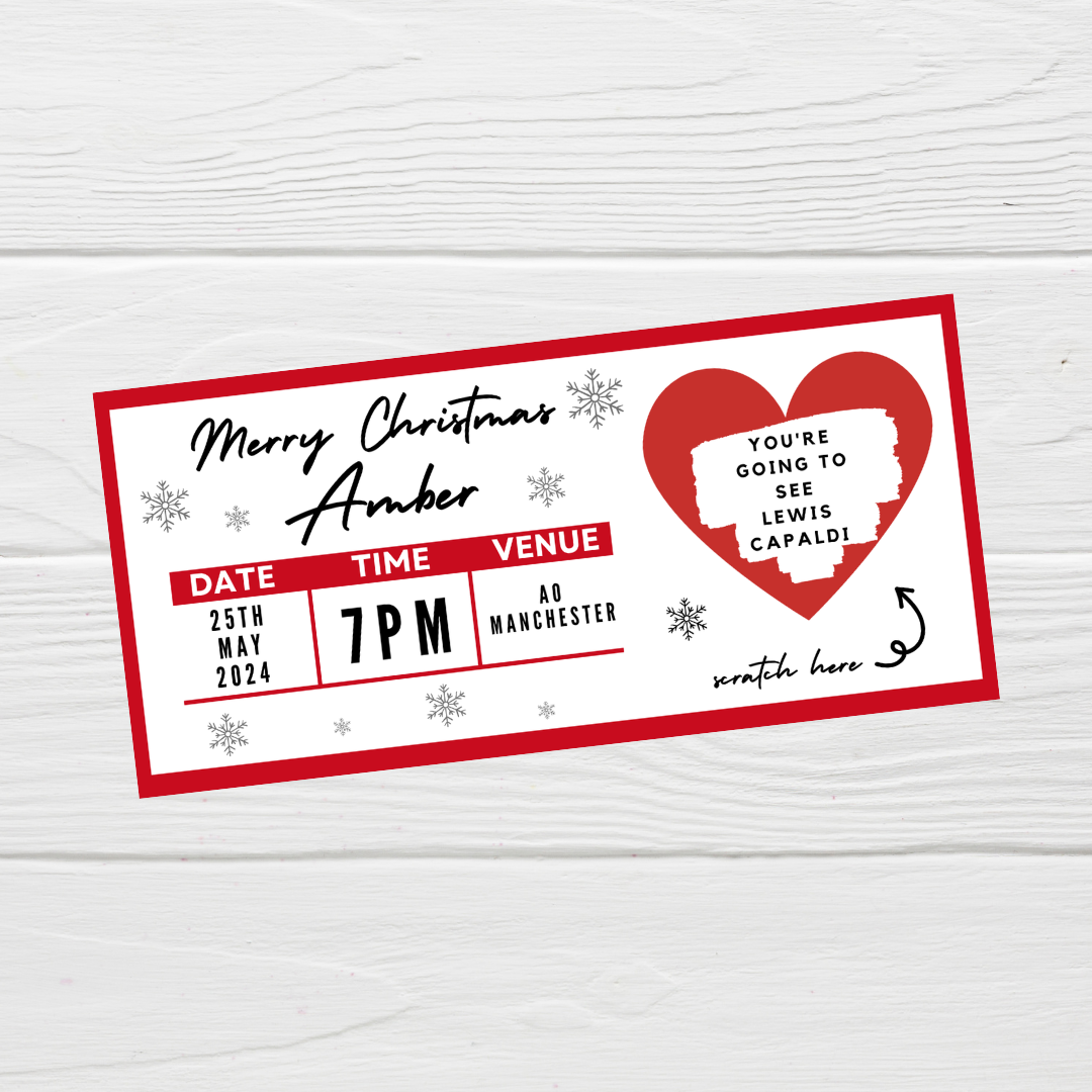Red Surprise Concert Ticket Print | Personalised Red Concert Ticket | Scratch Reveal | Gift Idea