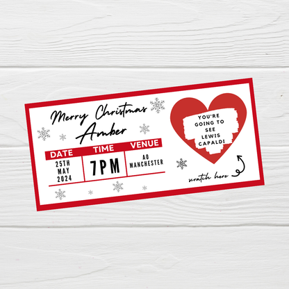 Red Surprise Concert Ticket Print | Personalised Red Concert Ticket | Scratch Reveal | Gift Idea