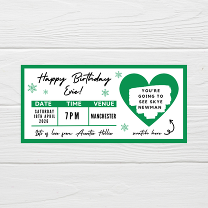 Green Surprise Concert Ticket Print | Personalised Green Concert Ticket | Scratch Reveal | Gift Idea