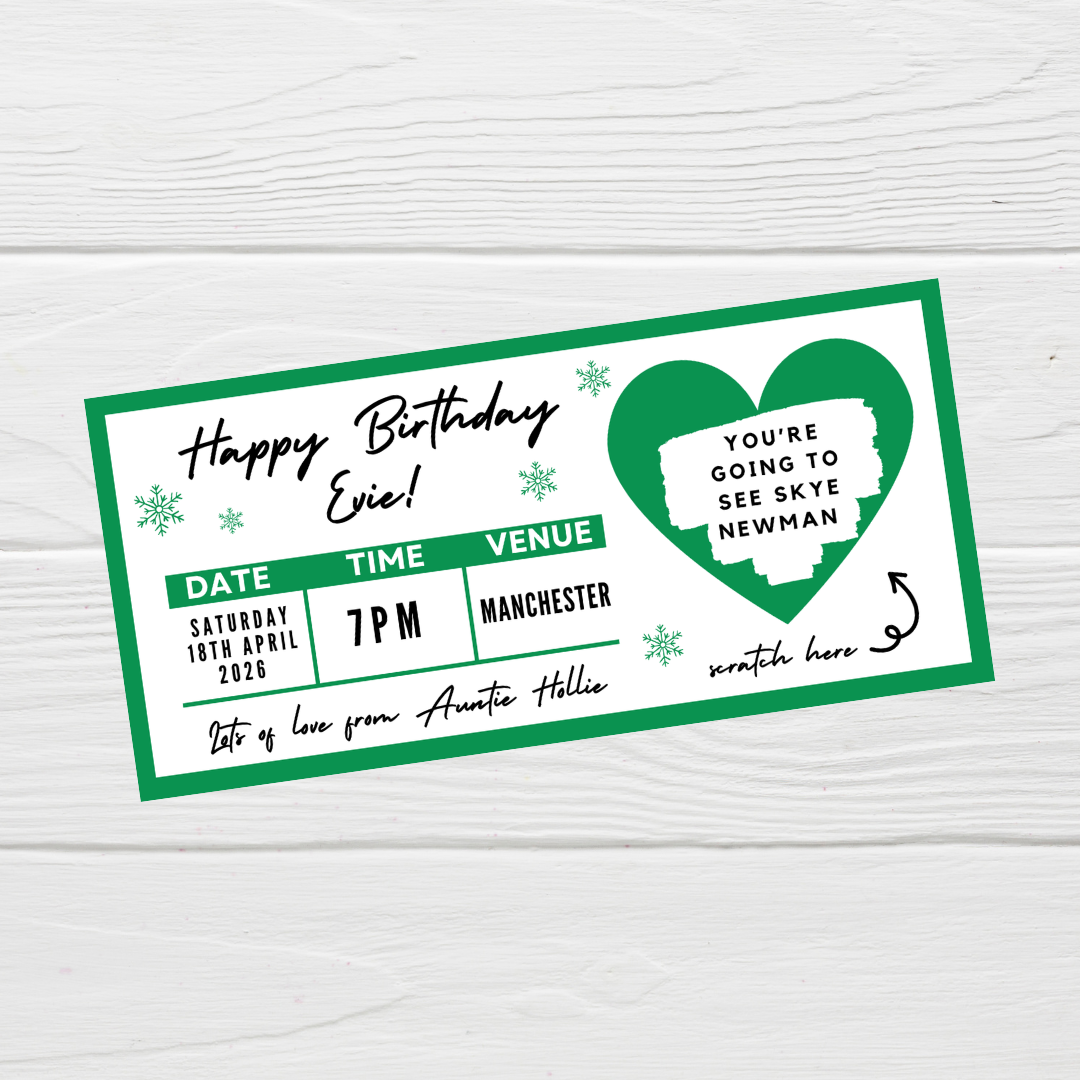 Green Surprise Concert Ticket Print | Personalised Green Concert Ticket | Scratch Reveal | Gift Idea