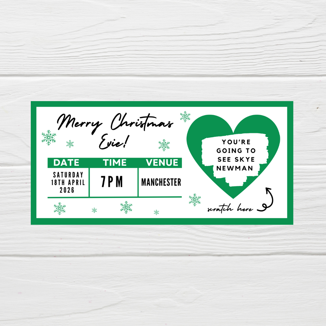 Green Surprise Concert Ticket Print | Personalised Green Concert Ticket | Scratch Reveal | Gift Idea