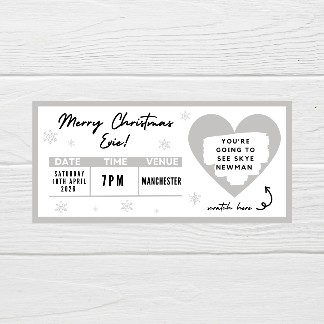 Silver Surprise Concert Ticket Print | Personalised Silver Concert Ticket | Scratch Reveal | Gift Idea - Dinky Designs