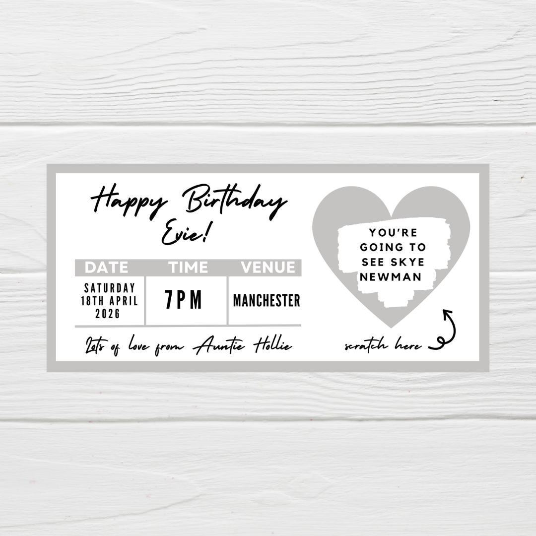 Silver Surprise Concert Ticket Print | Personalised Silver Concert Ticket | Scratch Reveal | Gift Idea - Dinky Designs