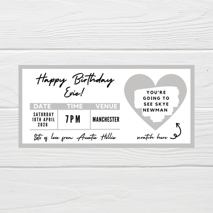 Silver Surprise Concert Ticket Print | Personalised Silver Concert Ticket | Scratch Reveal | Gift Idea - Dinky Designs