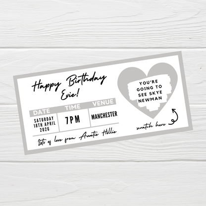Silver Surprise Concert Ticket Print | Personalised Silver Concert Ticket | Scratch Reveal | Gift Idea - Dinky Designs