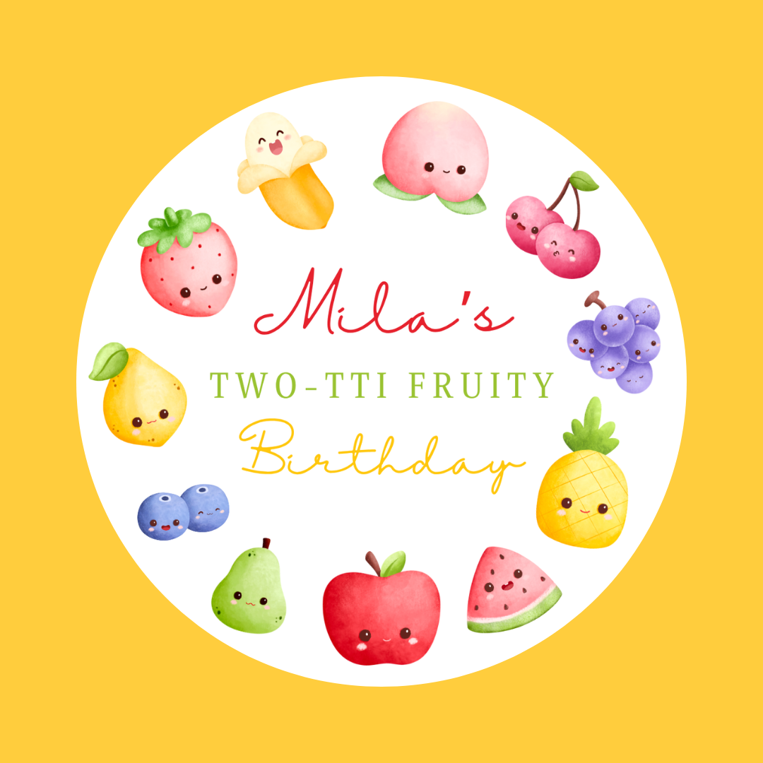 Fruit Birthday Party Stickers | Circle Stickers | Sticker Sheet | Party Stickers | Fruit Party Theme