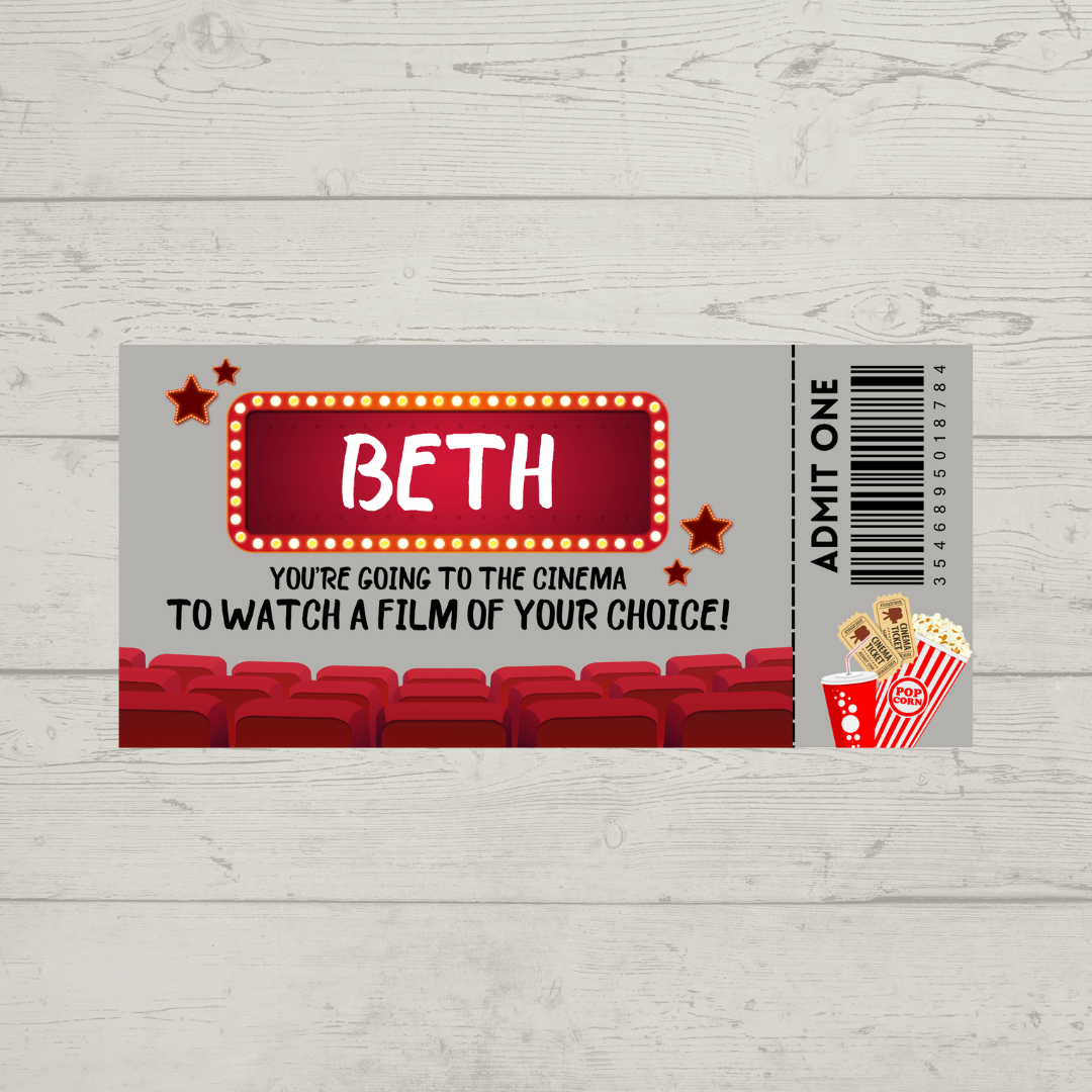 Surprise Ticket Print | Personalised Cinema Ticket Pass Voucher Membership | Gift Idea