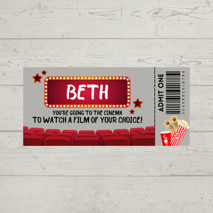 Surprise Ticket Print | Personalised Cinema Ticket Pass Voucher Membership | Gift Idea