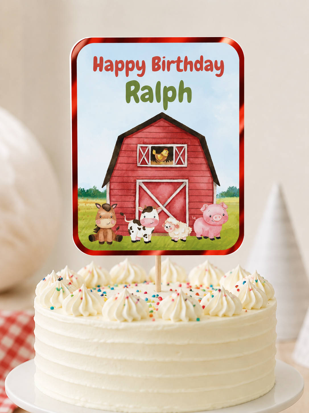 Cake Topper | Personalised Farm Cake Topper | Farm Party Supplies - Dinky Designs