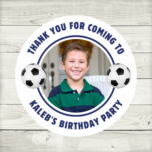 Navy Blue Football Photo Birthday Stickers | Various Sizes | Football Party Supplies | Football Party Theme