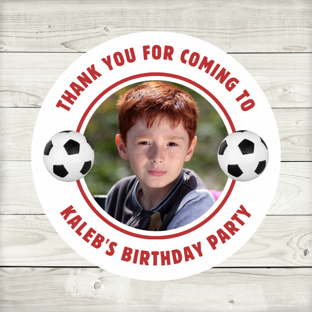 Red Football Photo Birthday Stickers | Various Sizes | Football Party Supplies | Football Party Theme