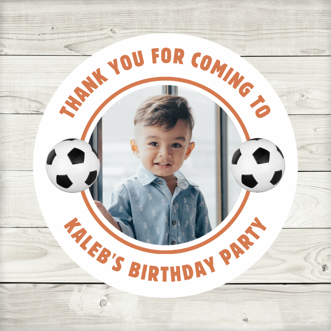 Orange Football Photo Birthday Stickers | Various Sizes | Football Party Supplies | Football Party Theme