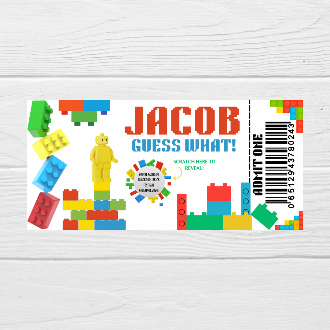 Surprise Ticket Print | Personalised Brick Scratch Reveal Ticket Voucher | Gift Idea